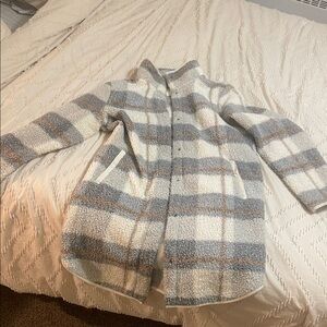 Cozy Plaid Teddy Jacket - Gray and Cream